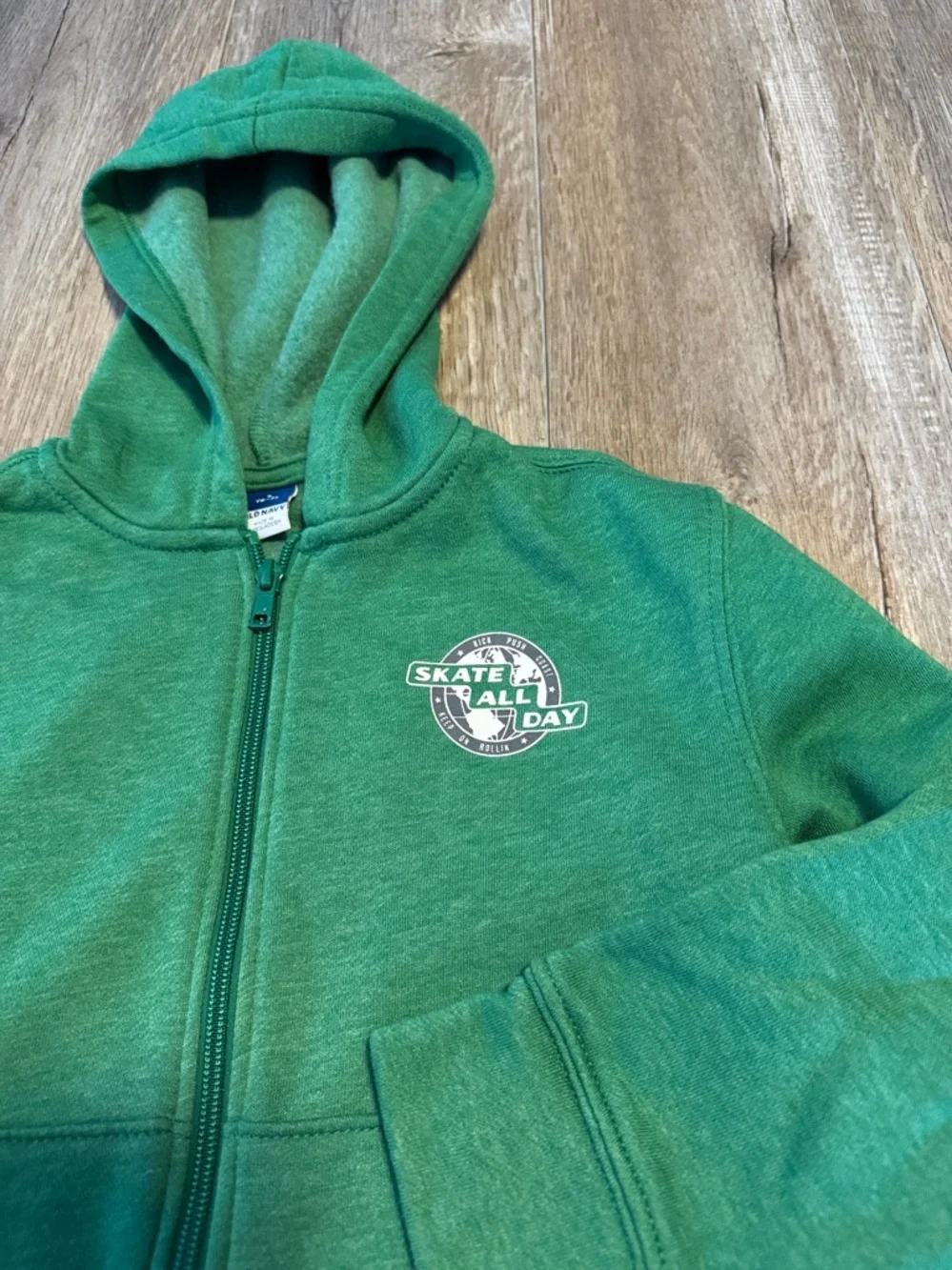 Old Navy Green Hooded Zip-Up Sweatshirt with Skate Graphic